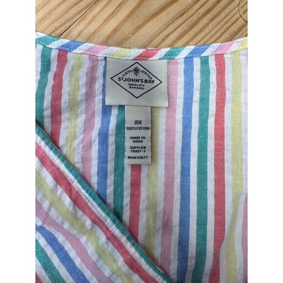St. John's Bay Pastel Striped Cotton Long Sleeve Wrap V Neck Women’s Size 2X NWT - Picture 5 of 7